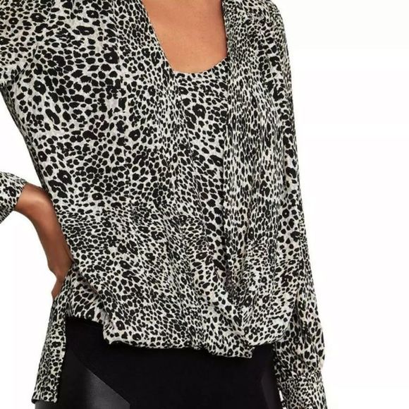 BCBGMAXAZRIA Animal Print Faux Wrap Blouse - Picture 1 of 13